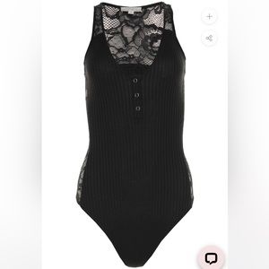 Fleur Du Mal Lace Insert Black Ribbed Bodysuit. Size S